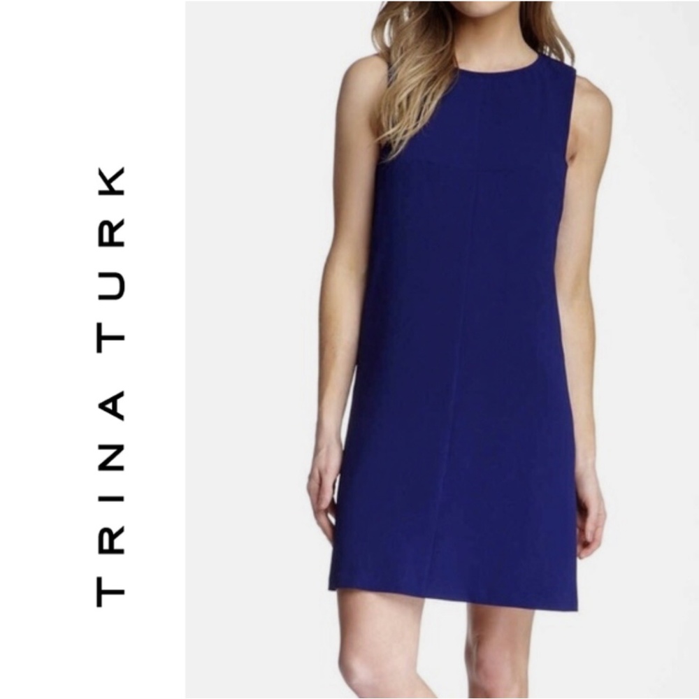Trina Turk Royal Blue Racerback Cutout Sleeveless Mini Shift Dress Size 8